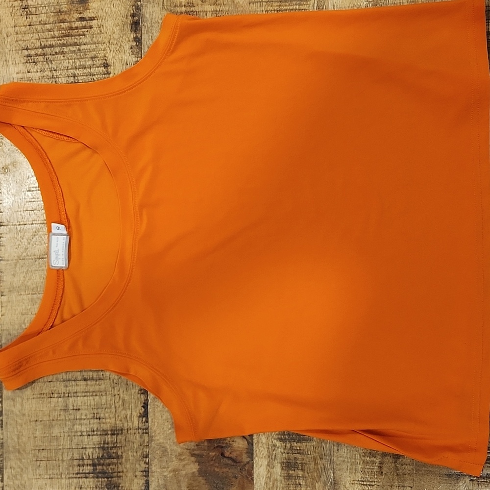SYMPLI ORANGE TANK TOP MADE IN CANADA SZ 10 SILKY FEEL